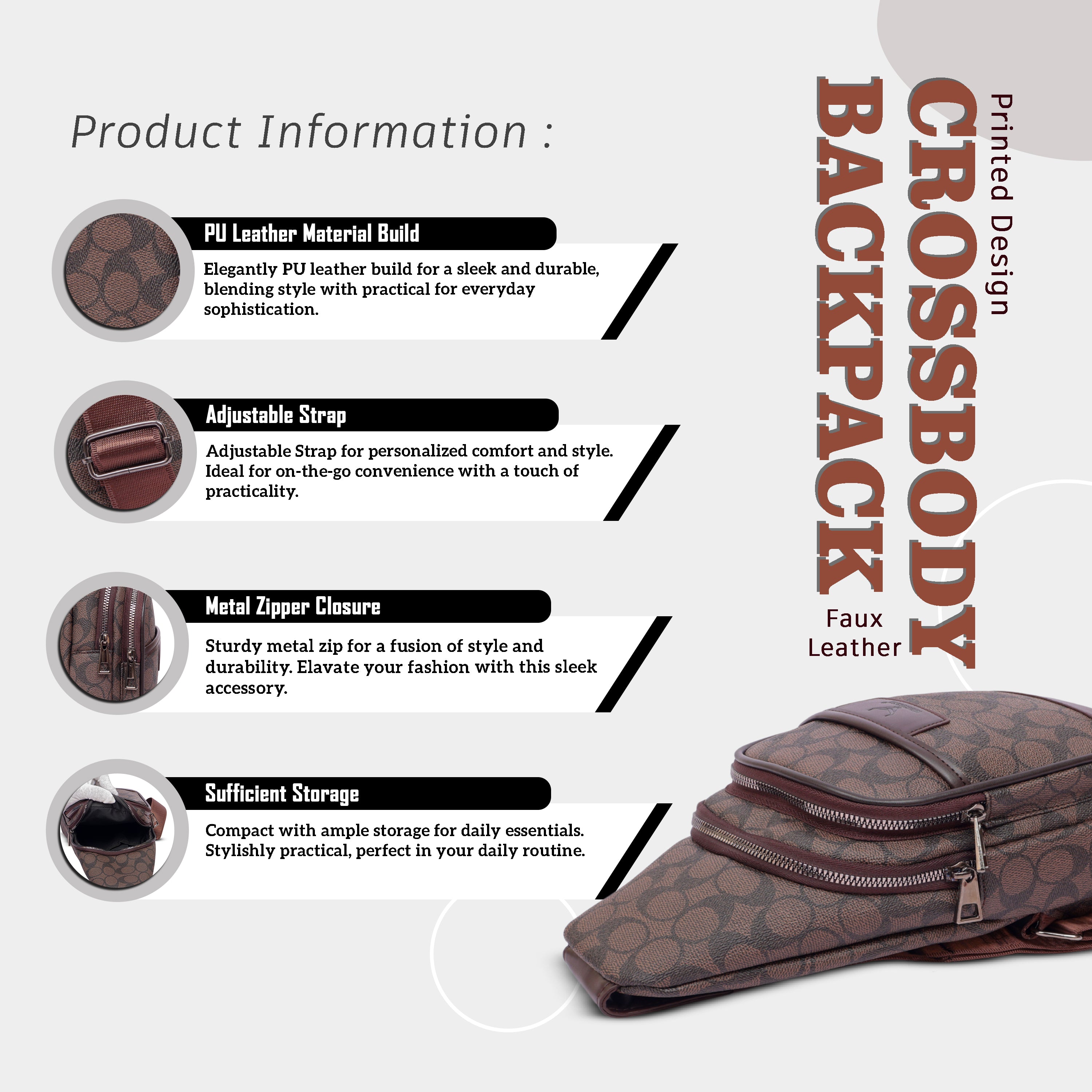 Waterproof crossbody sling bag#color_brown