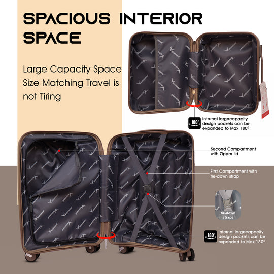 Travel luggage trolley travel suitcase set of 3 luggage trolley set of 3#color_champagne