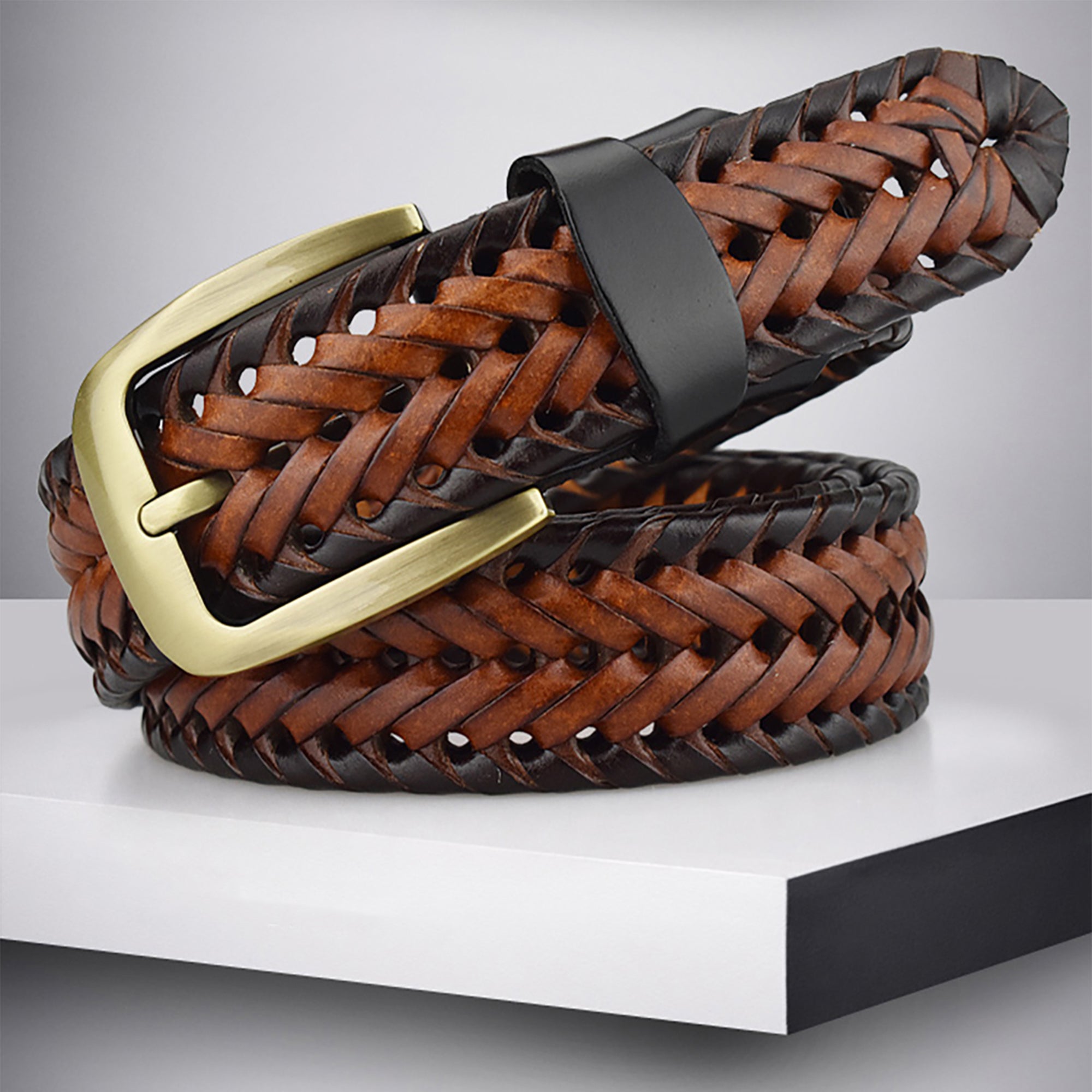 Mens leather waist belt casual fashion formal outfit#color_brown-tan