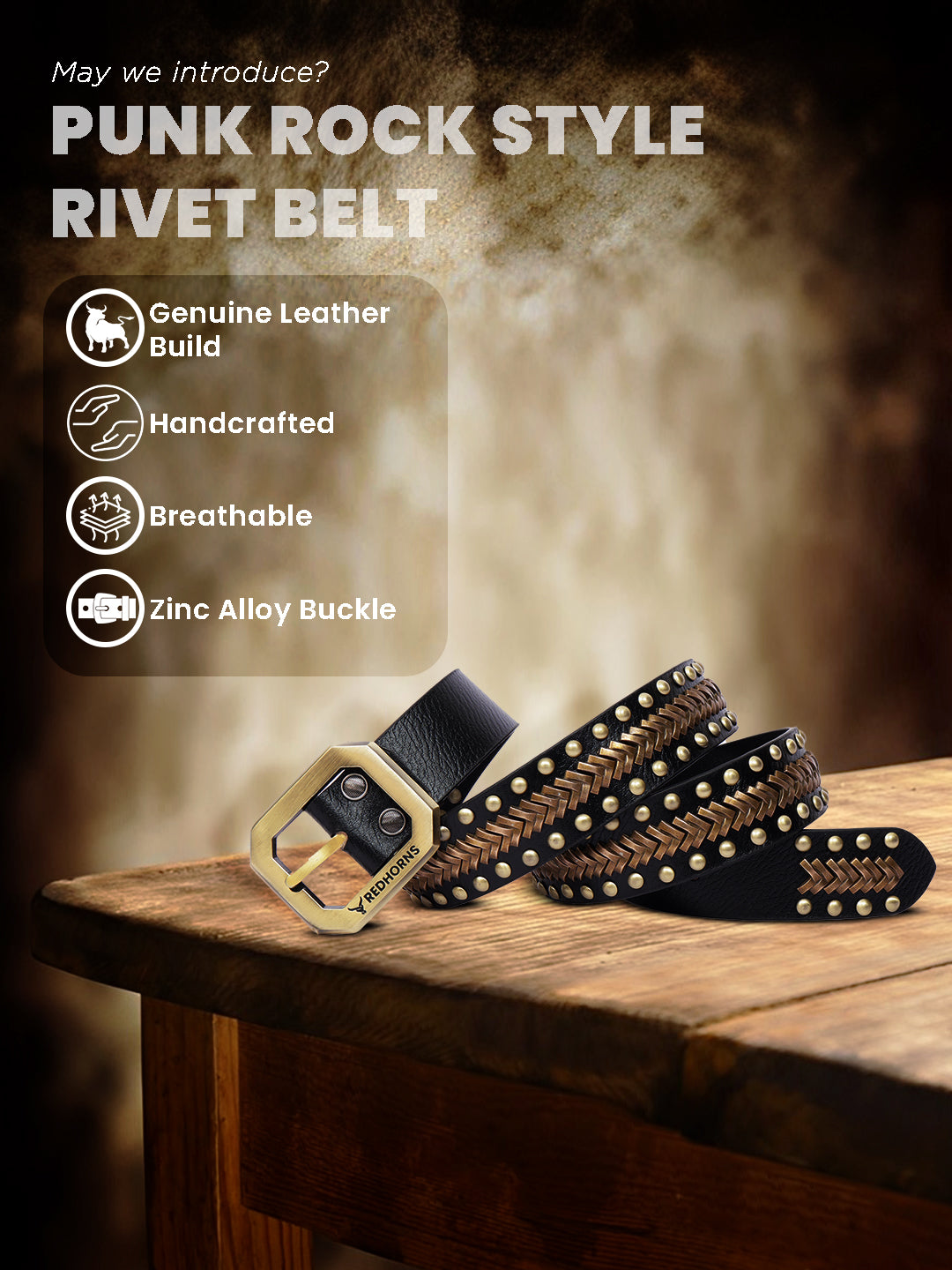 Salman khan rivet leather waist belt for men#color_black