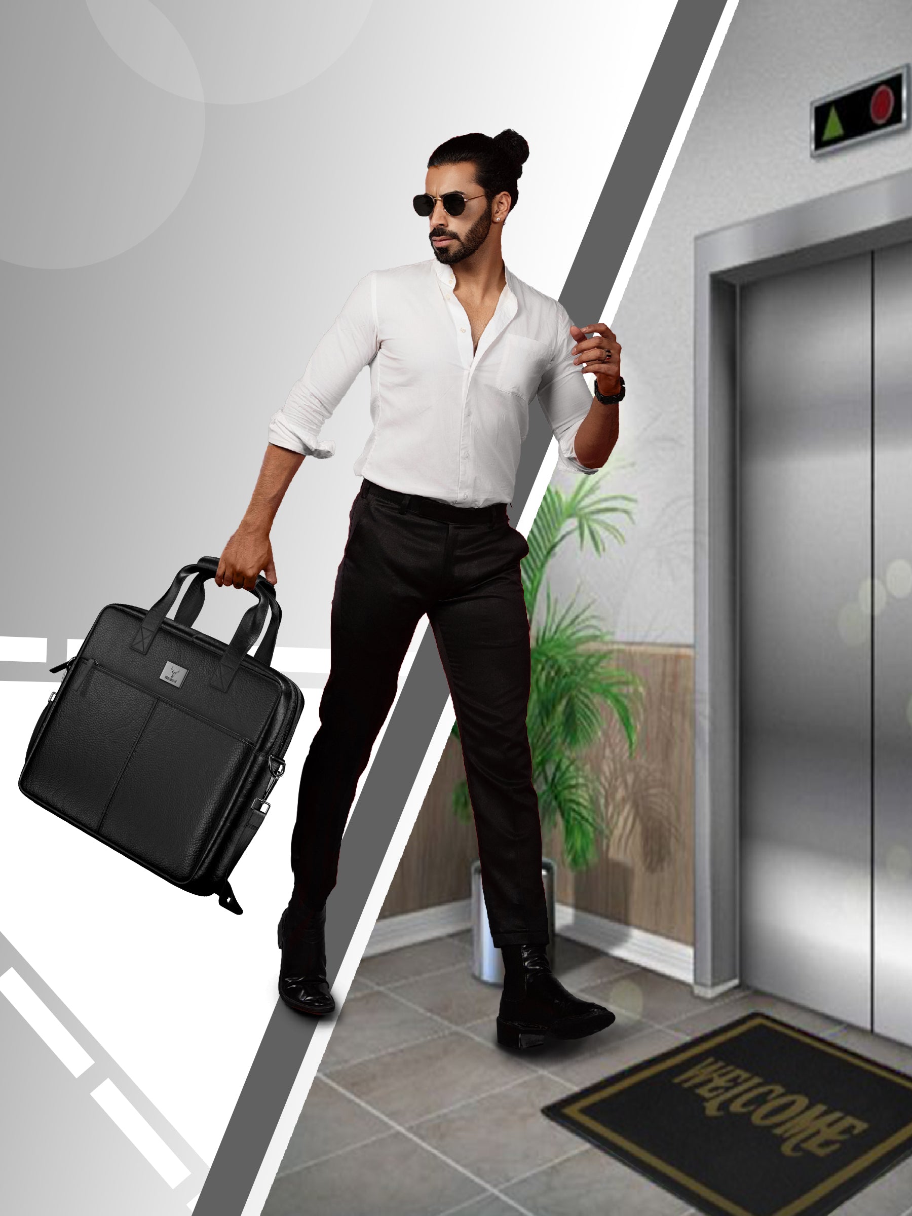 Leather briefcase briefcase for men briefcase bag#color_black