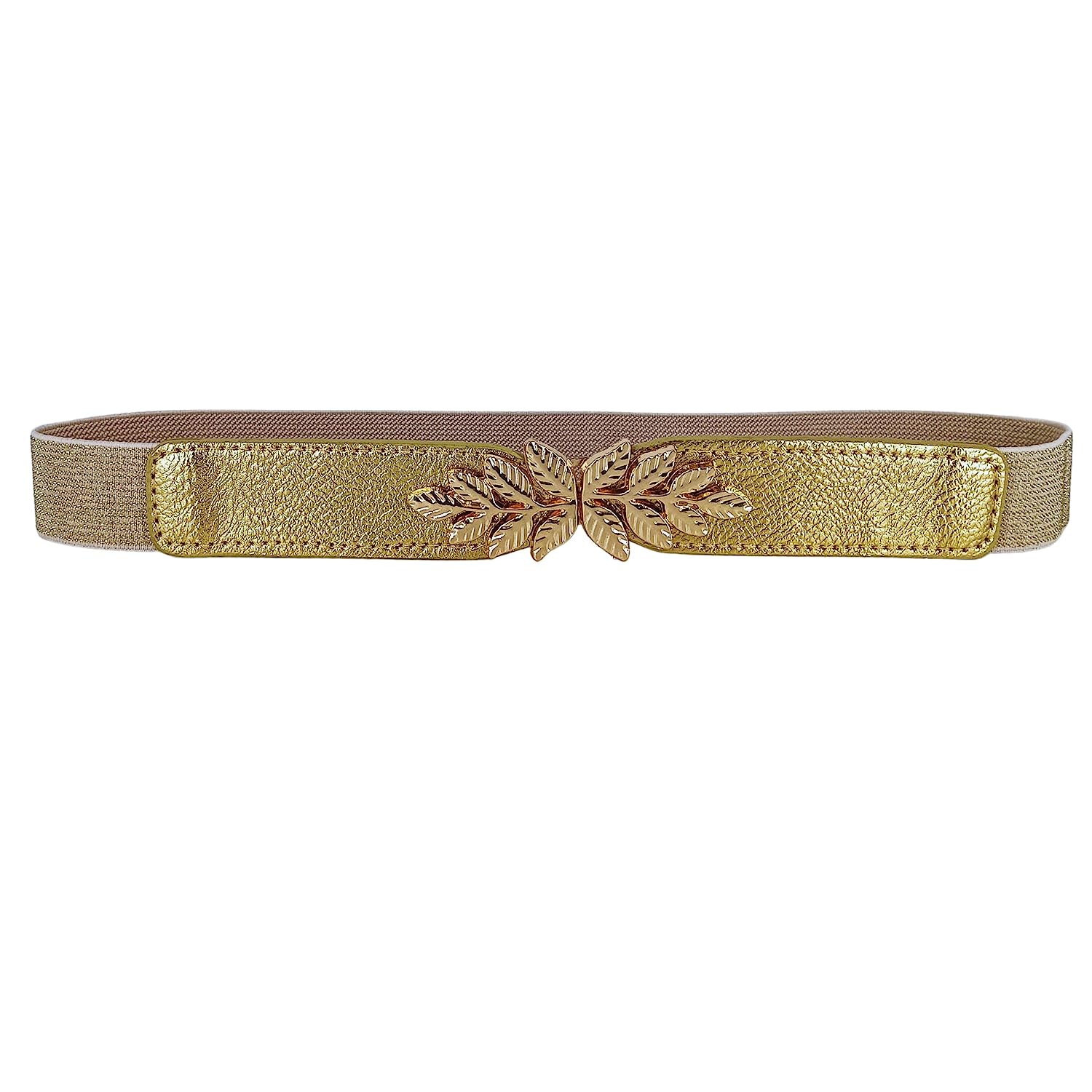 Leaf Design Ladies Elastic Belt#color_gold
