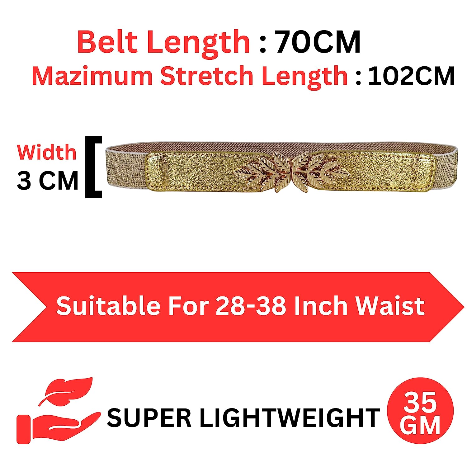 Leaf Design Ladies Elastic Belt#color_gold