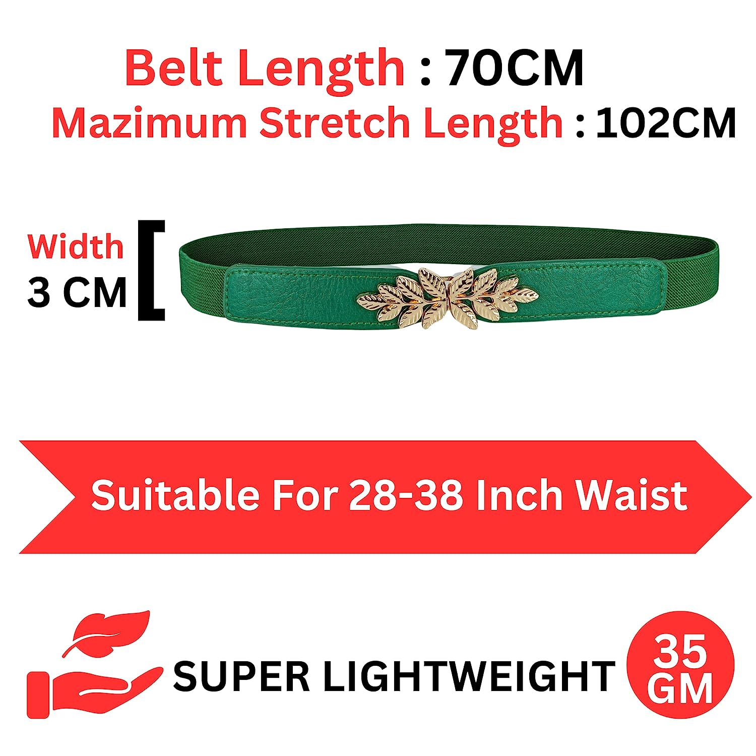 Leaf Design Ladies Elastic Belt#color_green