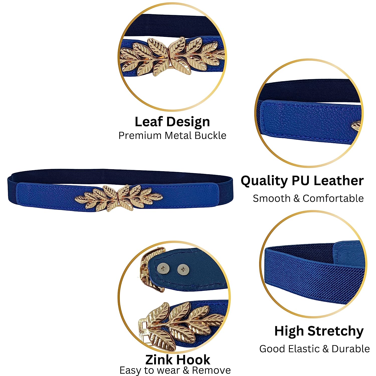 Leaf Design Ladies Elastic Belt#color_indigo