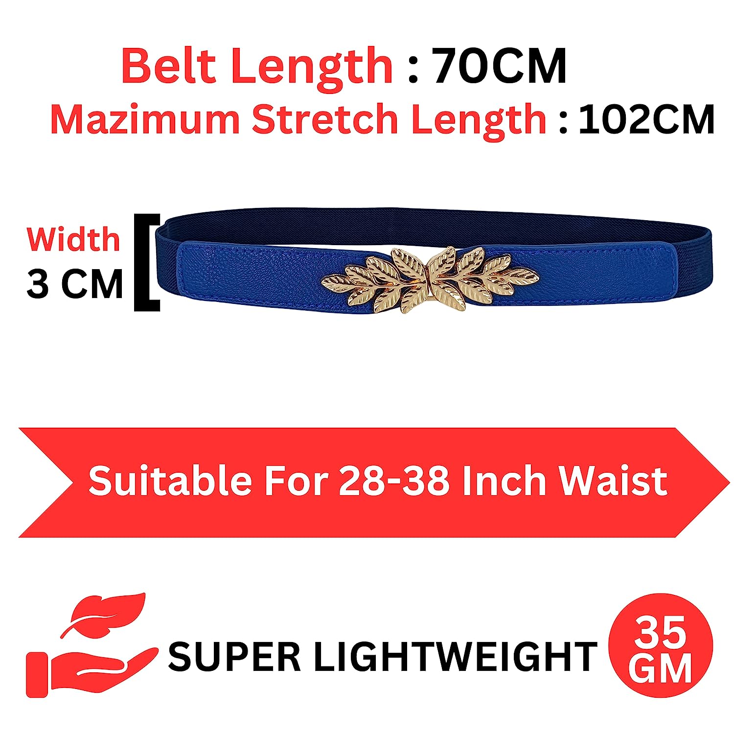 Leaf Design Ladies Elastic Belt#color_indigo