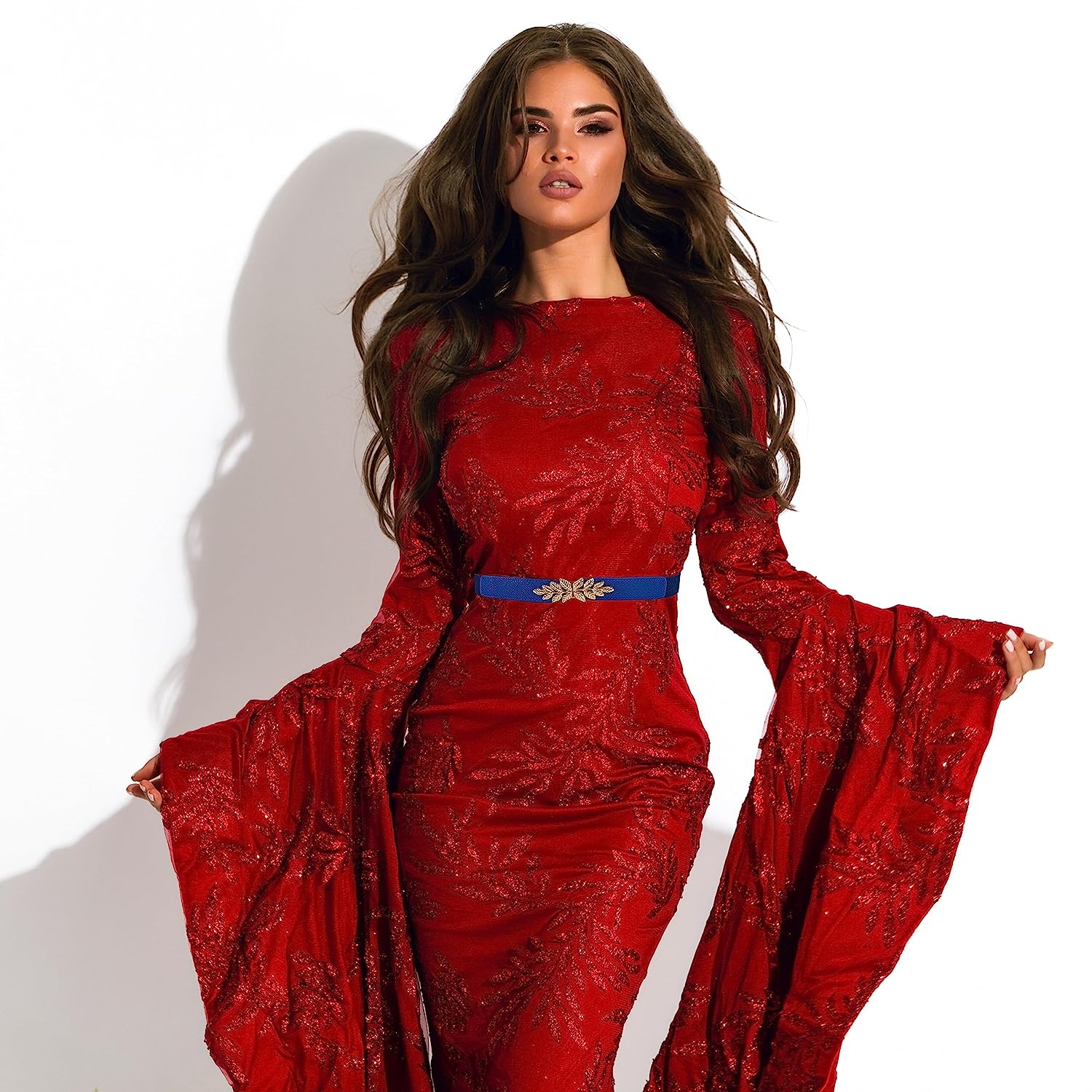 Leaf Design Ladies Elastic Belt#color_indigo