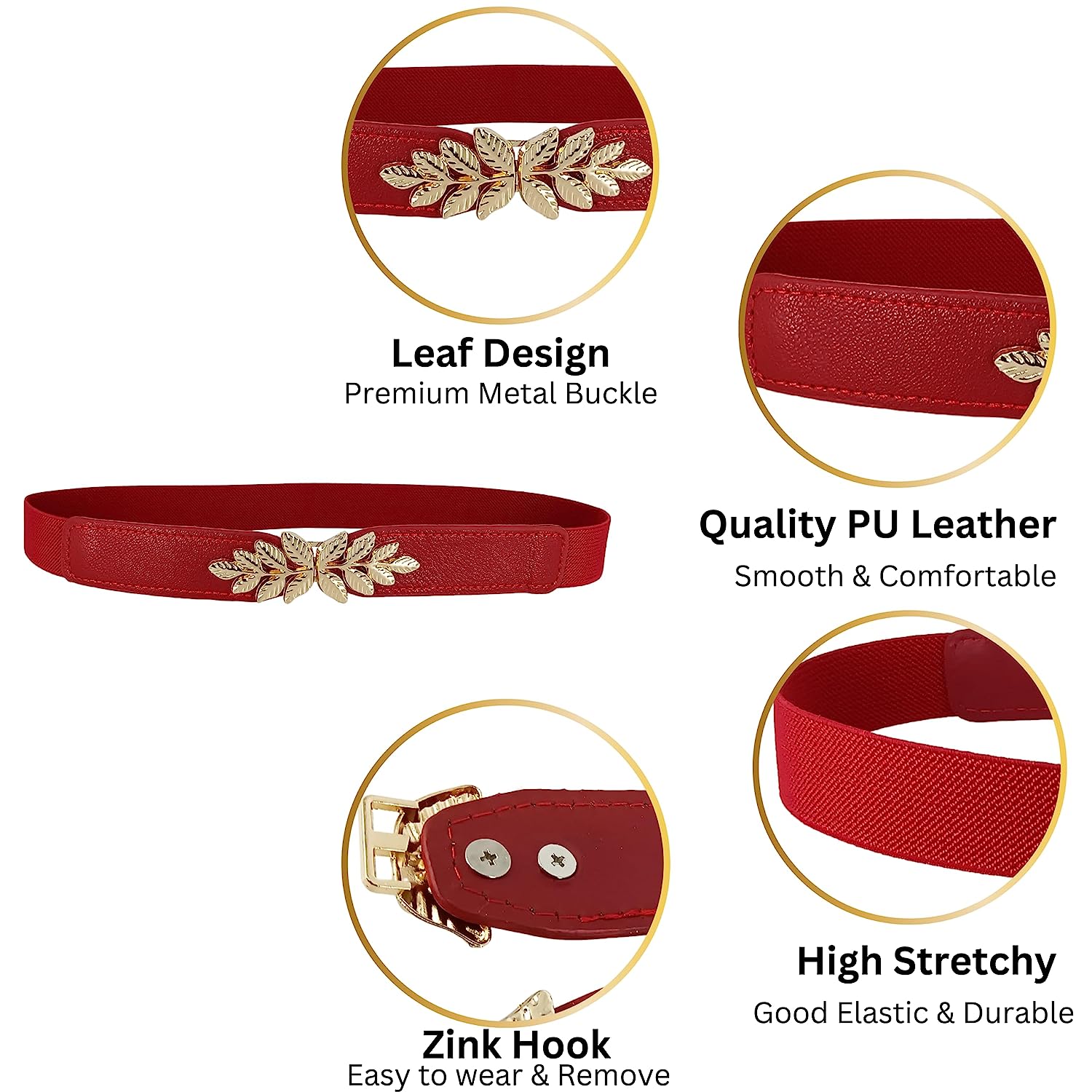 Leaf Design Ladies Elastic Belt#color_maroon