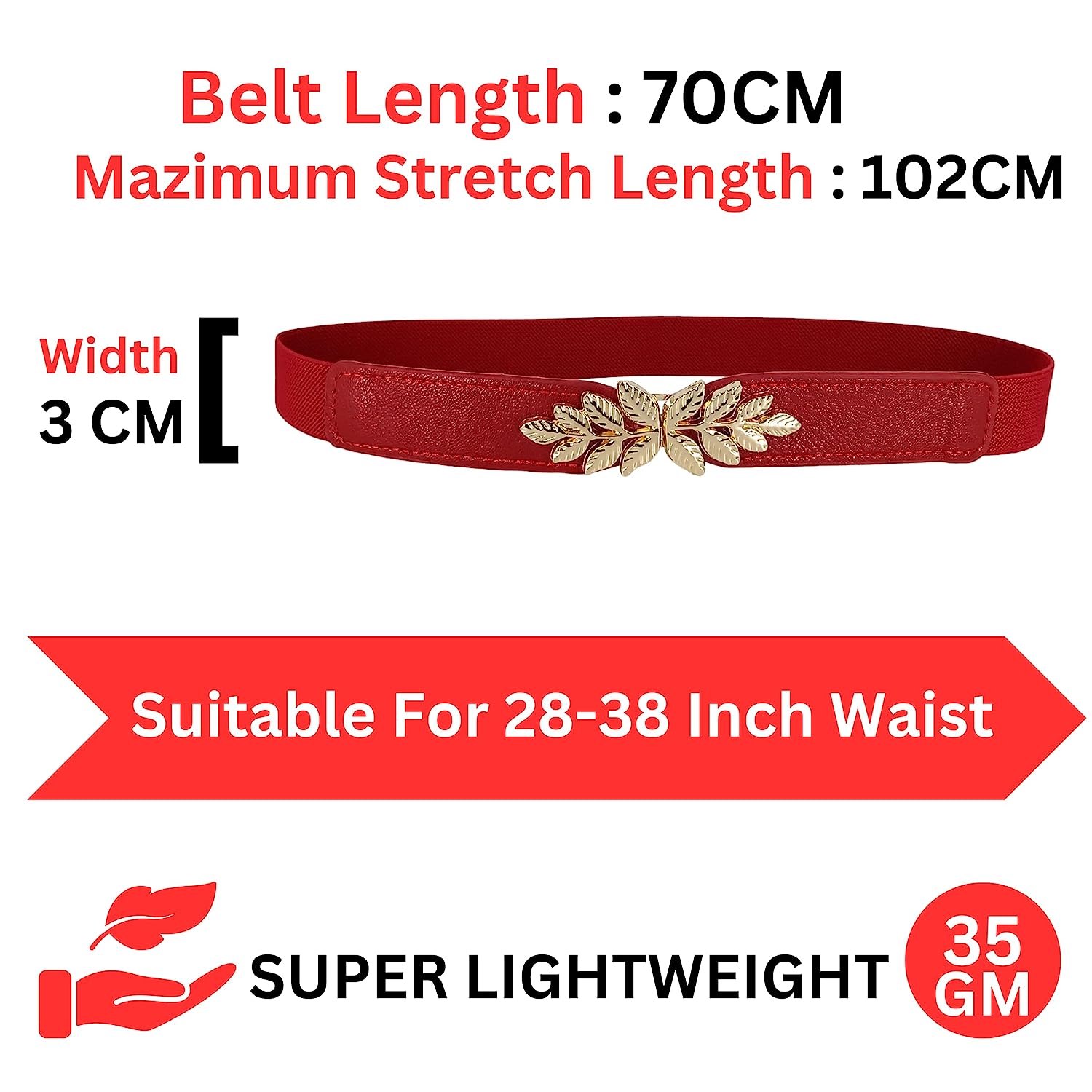 Leaf Design Ladies Elastic Belt#color_maroon