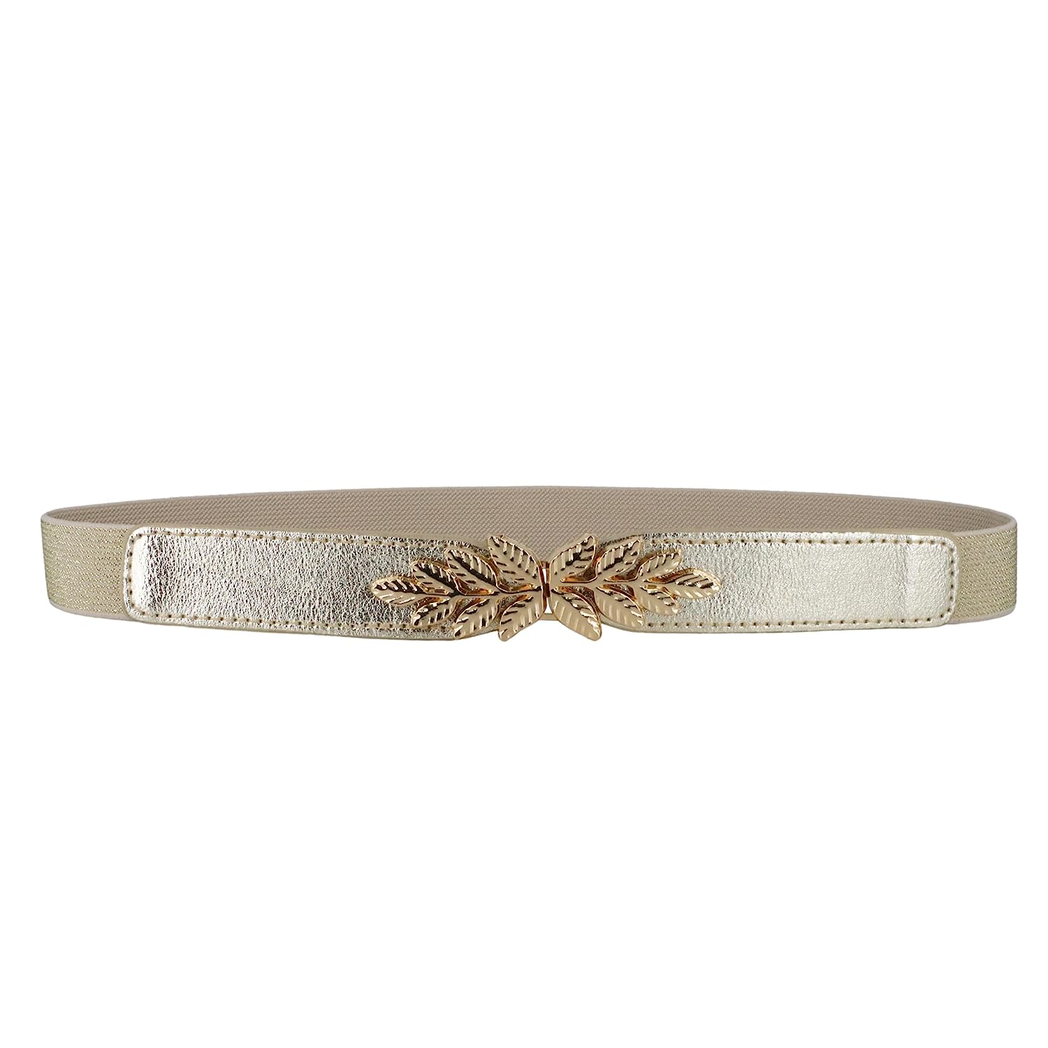 Leaf Design Ladies Elastic Belt#color_silver