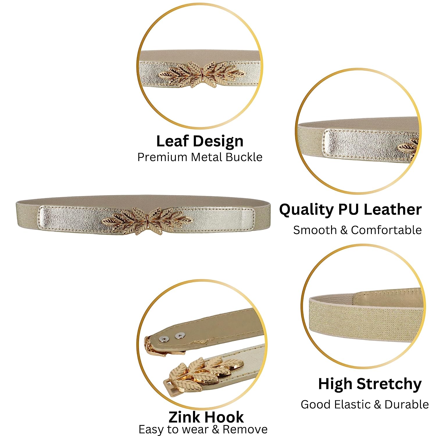 Leaf Design Ladies Elastic Belt#color_silver