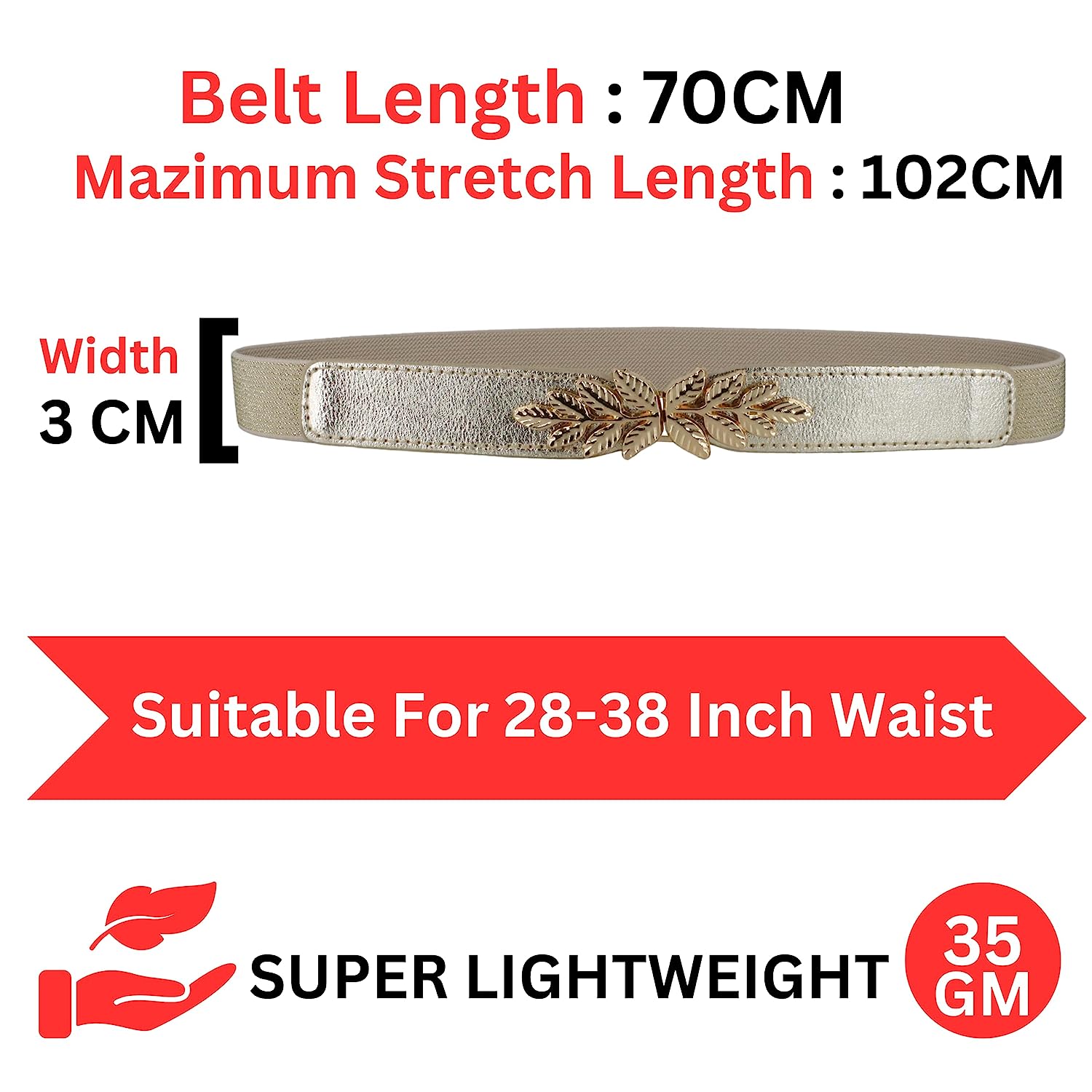 Leaf Design Ladies Elastic Belt#color_silver