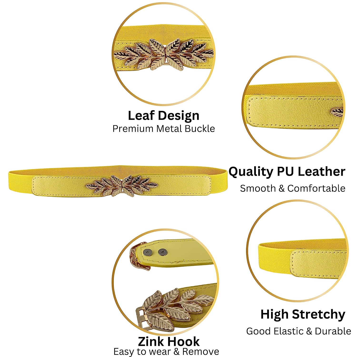 Leaf Design Ladies Elastic Belt#color_yellow