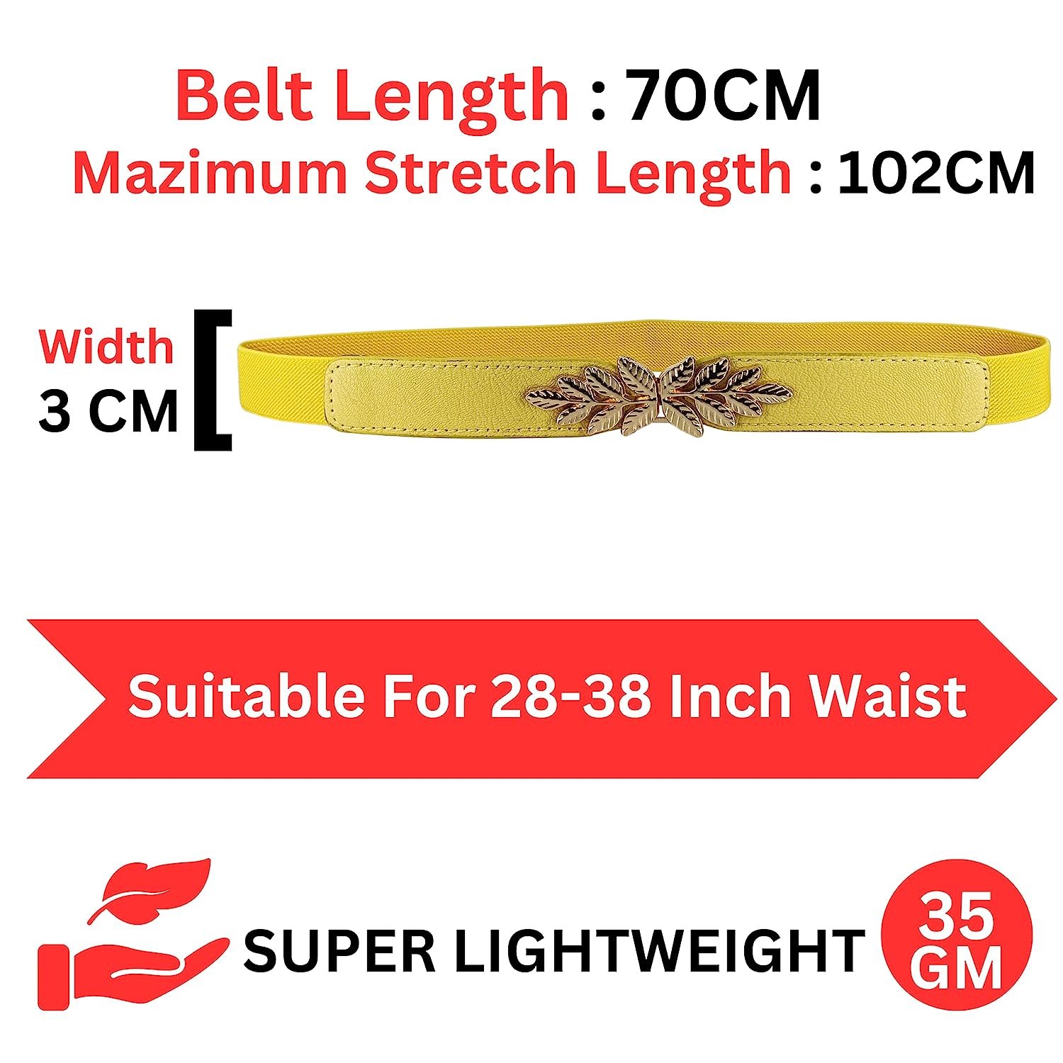 Leaf Design Ladies Elastic Belt#color_yellow