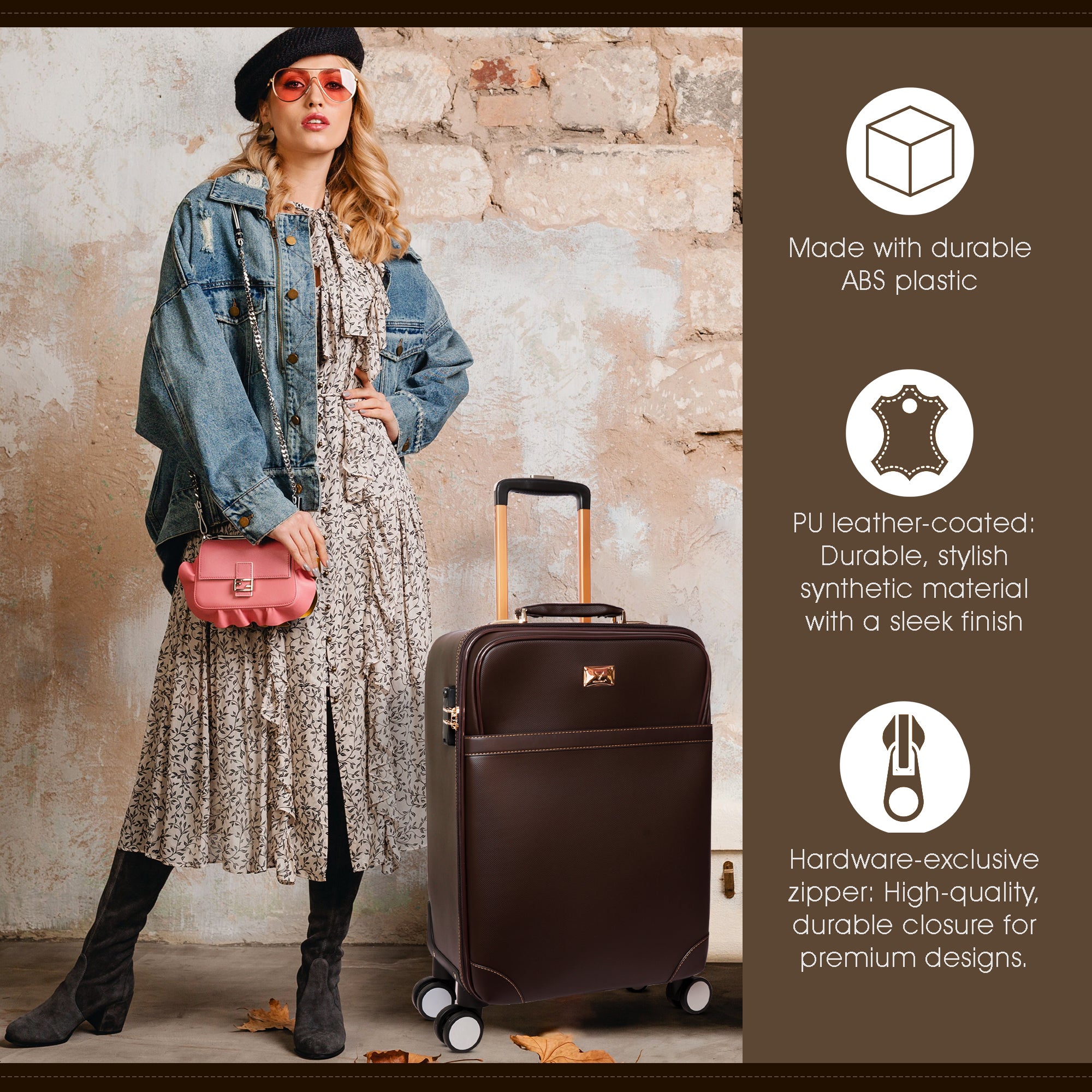 Luggage trolley bags cabin suitcase trolley bag suitcase#color_brown