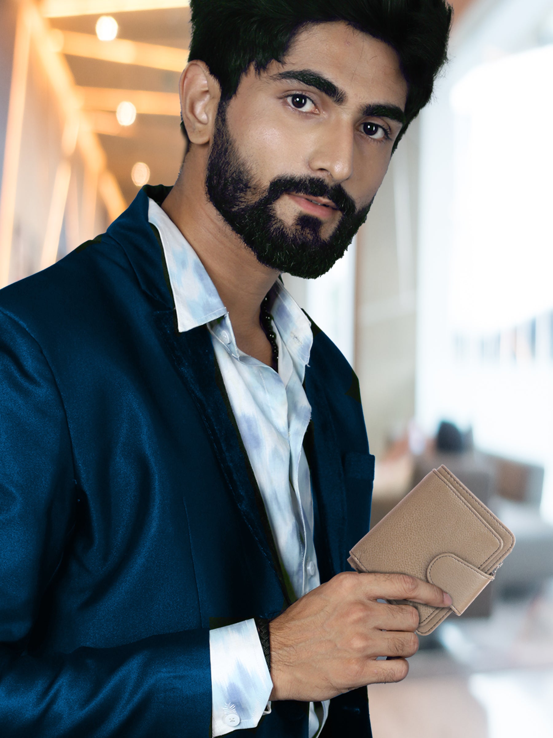 Rfid protected men leather wallet#color_beige