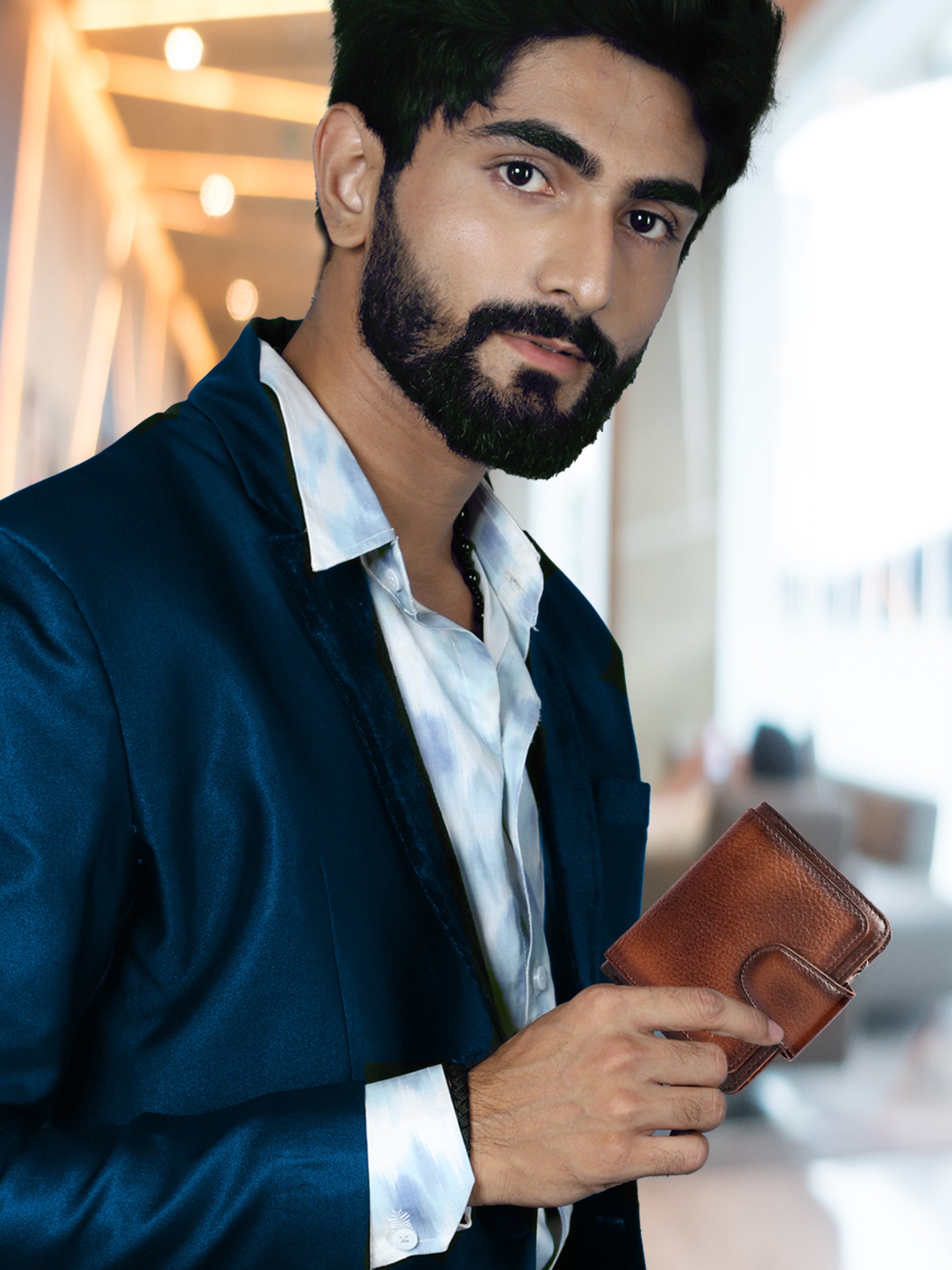 Rfid protected men leather wallet#color_brown