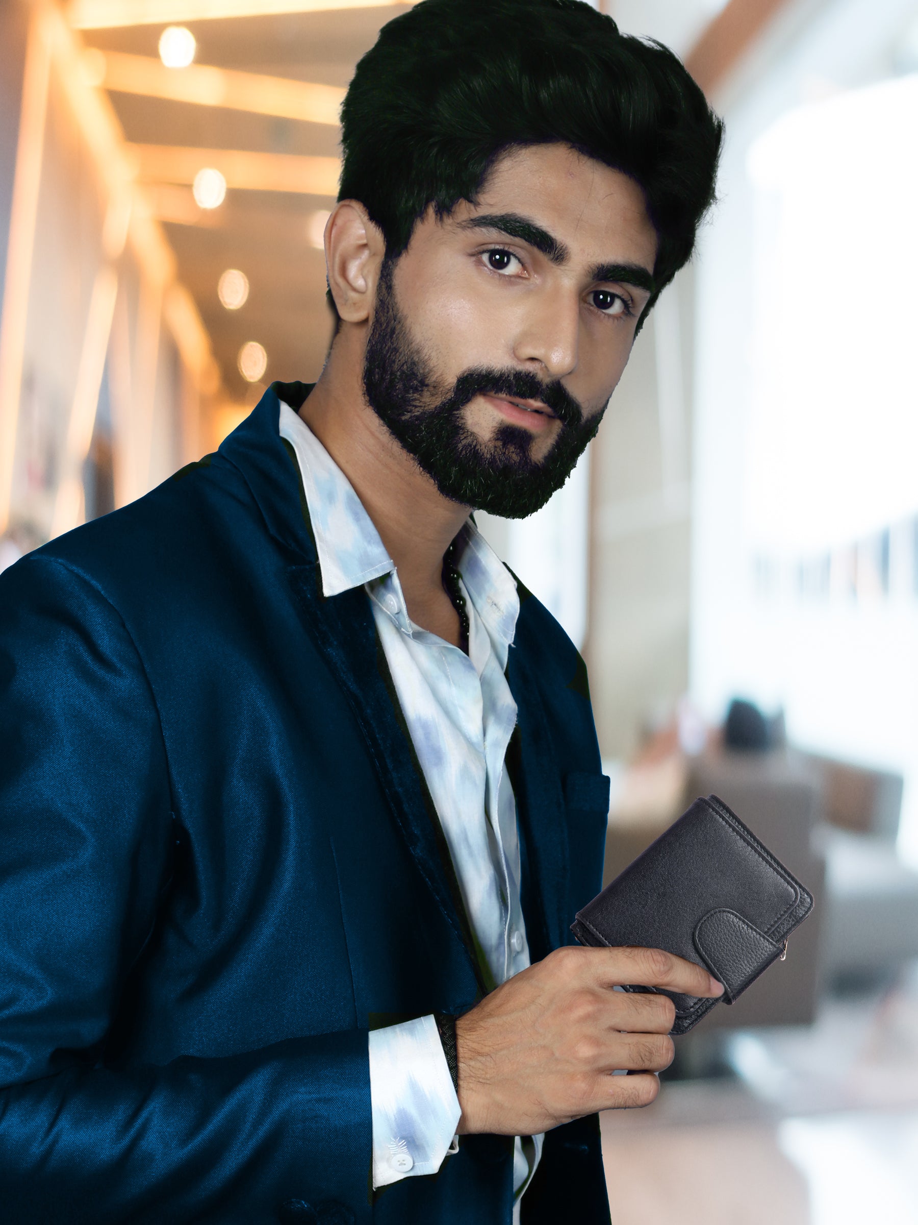 Rfid protected men leather wallet#color_black