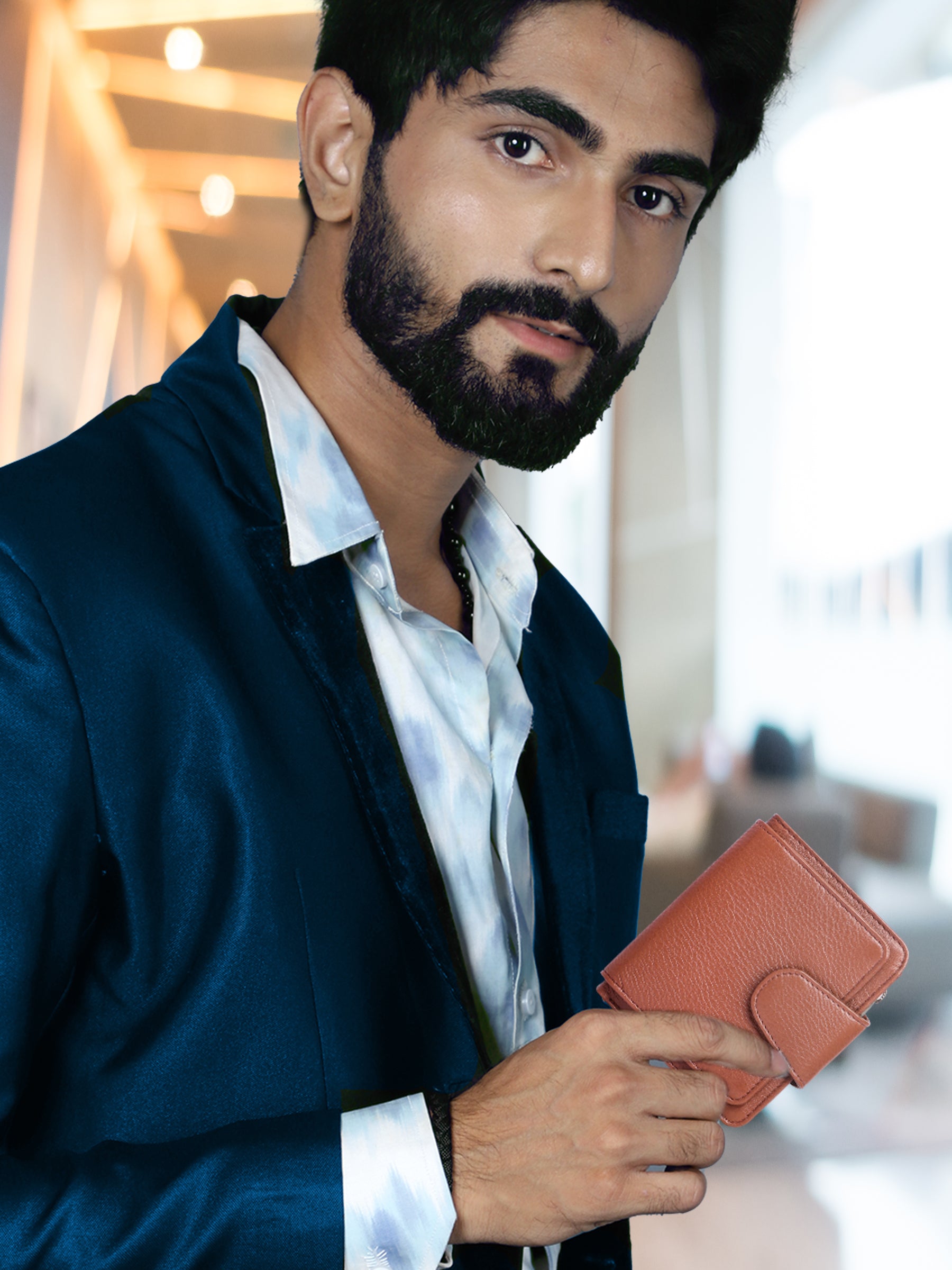 Rfid protected men leather wallet#color_tan