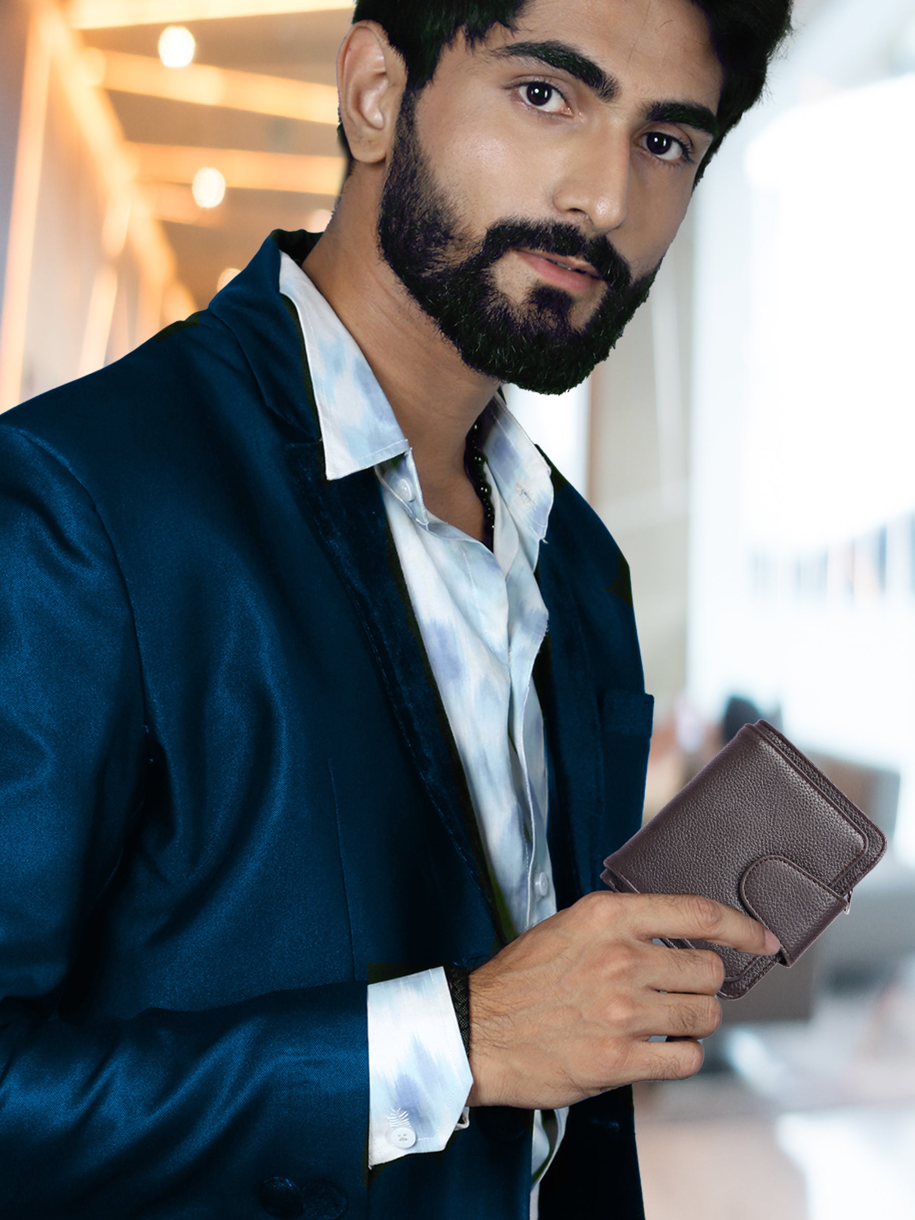 Rfid protected men leather wallet#color_coffee-brown