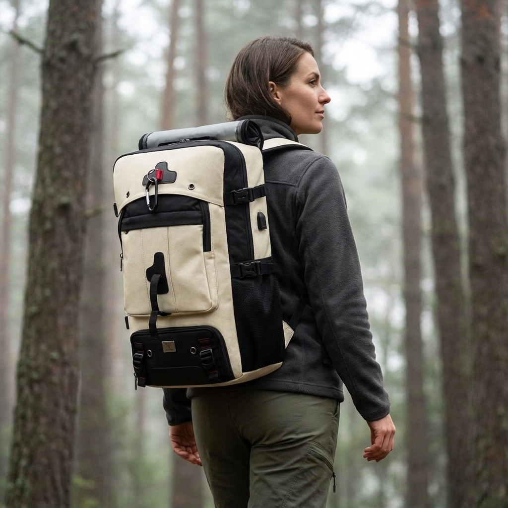 TrailFlex 32L Convertible Hiking Backpack - Beige lifestyle