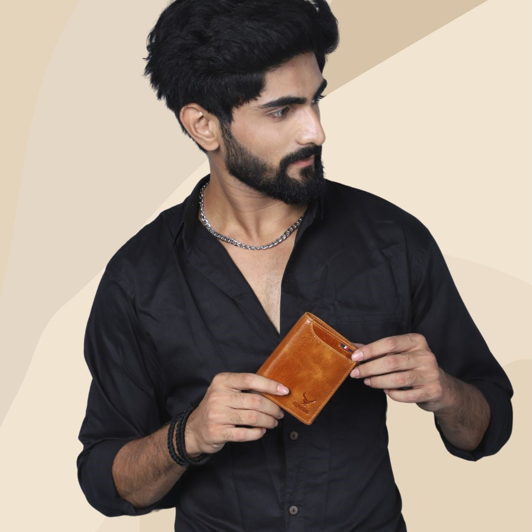 Men's Genuine Leather Bi-Fold Wallet#color_tan
