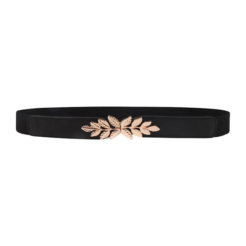 Leaf Design Ladies Elastic Belt#color_black