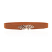 Leaf Design Ladies Elastic Belt#color_brown