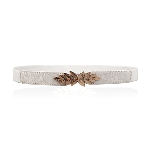 Leaf Design Ladies Elastic Belt#color_white