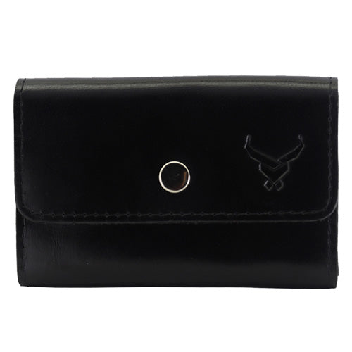 Men's Leather Snap Button Card Holder#color_black