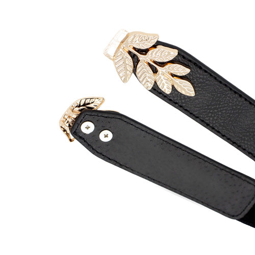 Leaf Design Ladies Elastic Belt#color_black