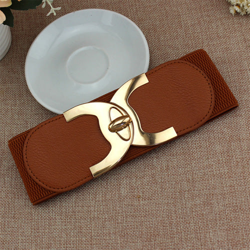 C-Shaped Design Ladies Elastic Belt brown#color_brown