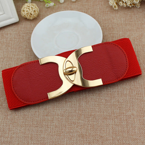 C-Shaped Design Ladies Elastic Belt Red#color_red