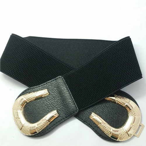 C-shaped Design Elastic Fabric Wide Belt for Women Dresses