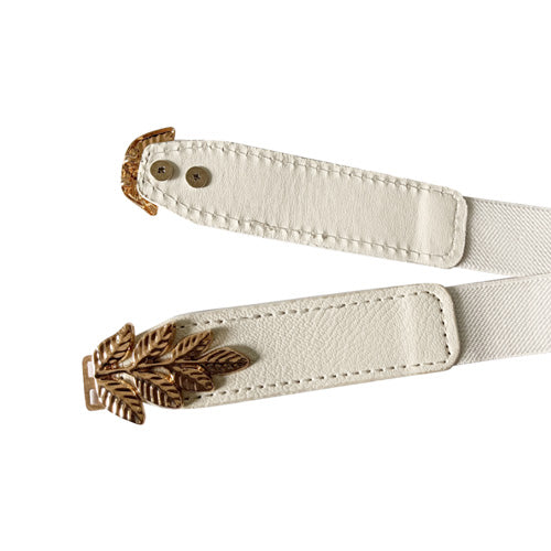 Leaf Design Ladies Elastic Belt#color_white