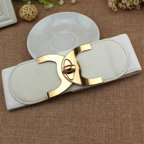 C-Shaped Design Ladies Elastic Belt white#color_white