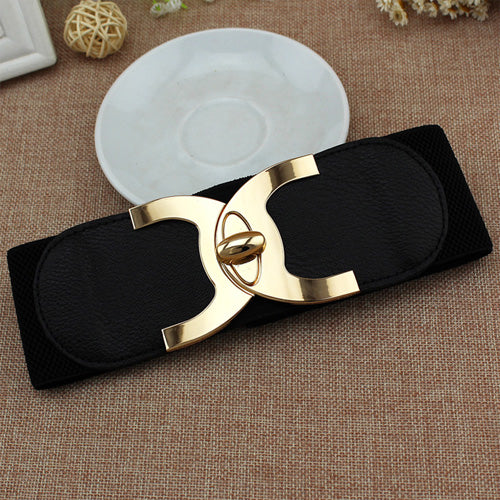 C-Shaped Design Ladies Elastic Belt black#color_black