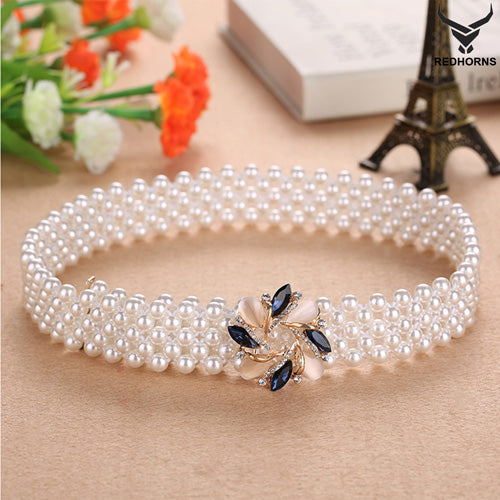 Floral Design Ladies Pearl Belt