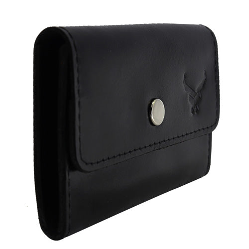 Men's Leather Snap Button Card Holder#color_black