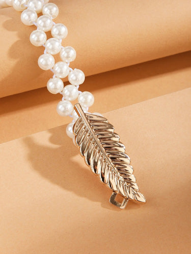 Leaf Design Beaded Slim Belt for Women Dresses