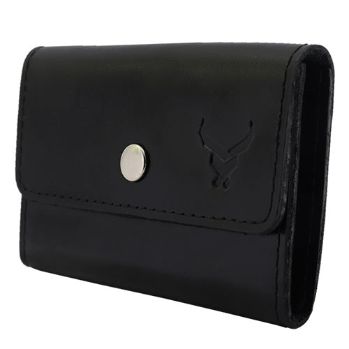 Men's Leather Snap Button Card Holder#color_black