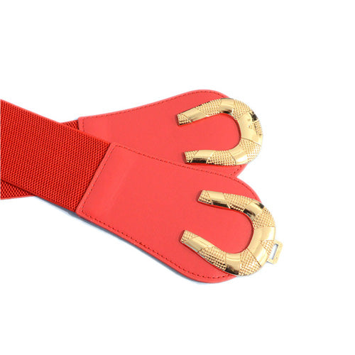 C-shaped Design Elastic Fabric Wide Belt for Women Dresses