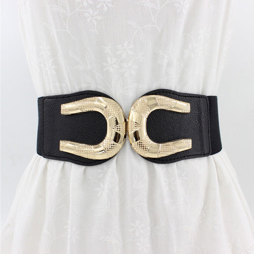 C-shaped Design Elastic Fabric Wide Belt for Women Dresses