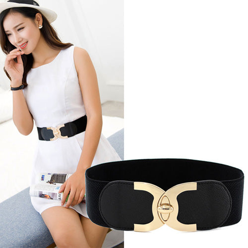 C-Shaped Design Ladies Elastic Belt black#color_black
