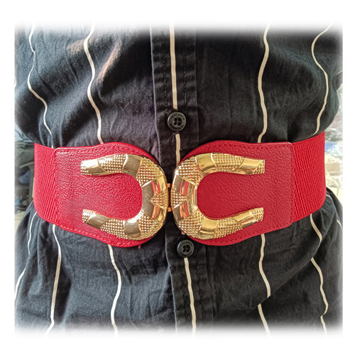 C-shaped Design Elastic Fabric Wide Belt for Women Dresses