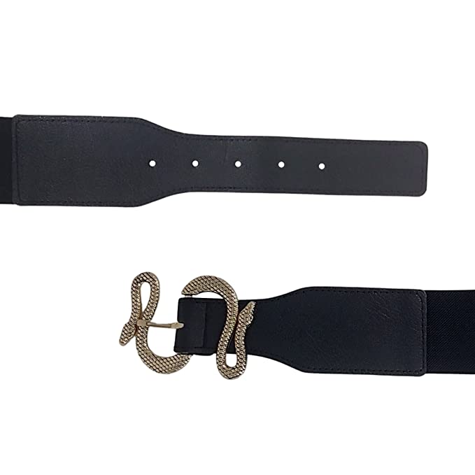 Redhorns Elastic Ladies Wide Belt#color_black-golden-buckle