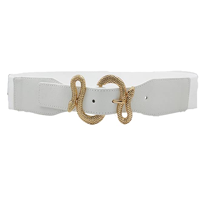 Redhorns Elastic Ladies Wide Belt#color_white-golden-buckle