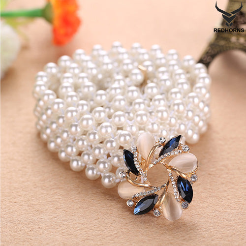 Floral Design Ladies Pearl Belt