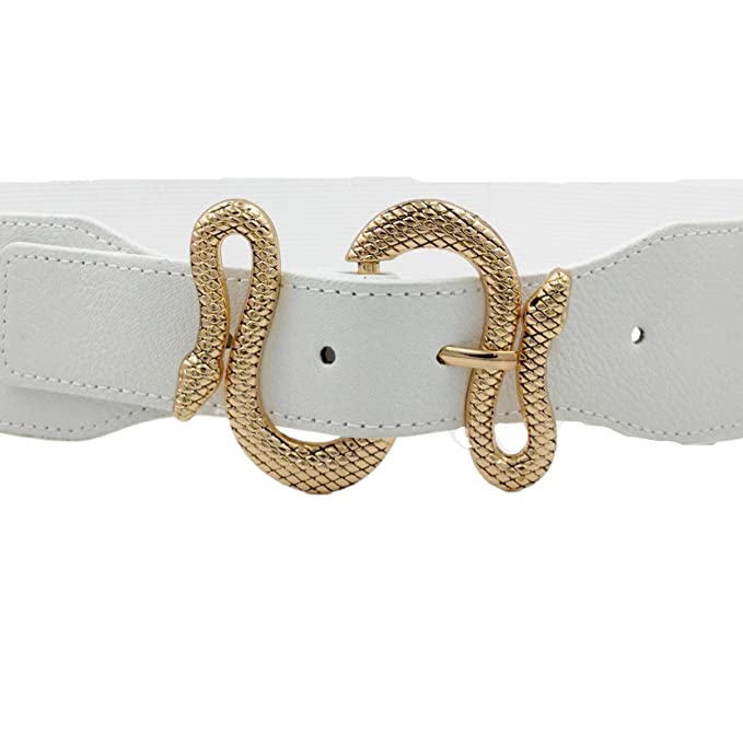 Redhorns Elastic Ladies Wide Belt#color_white-golden-buckle