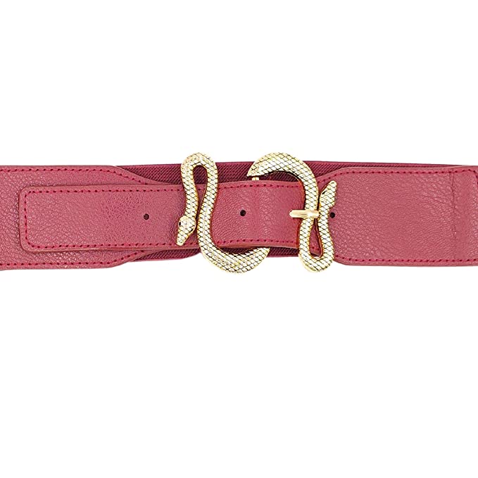 Redhorns Elastic Ladies Wide Belt#color_cherry-golden-buckle